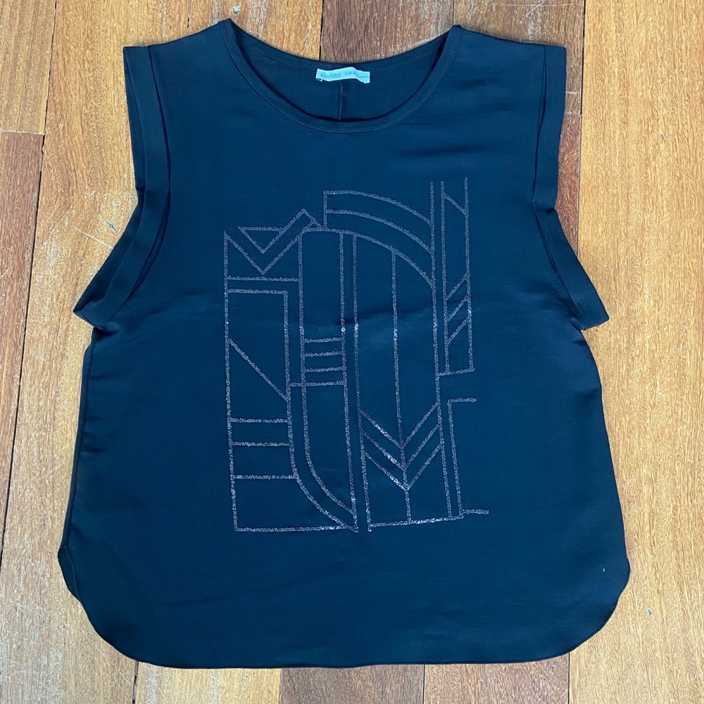 ZARA Black Sleeveless Blouse, Size S